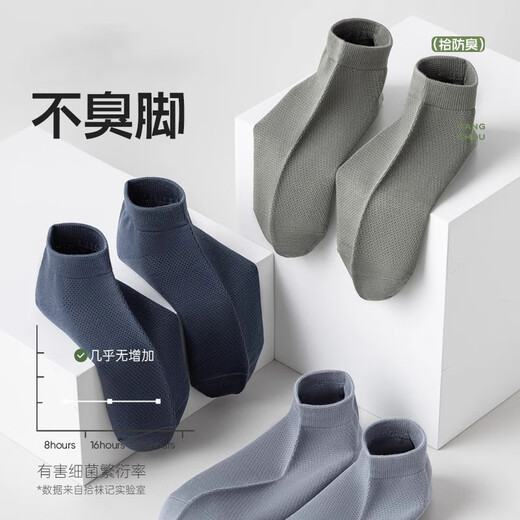 莫代尔6双装男士袜子男100%纯棉防臭抗菌网眼短袜运动透气春夏薄款船袜