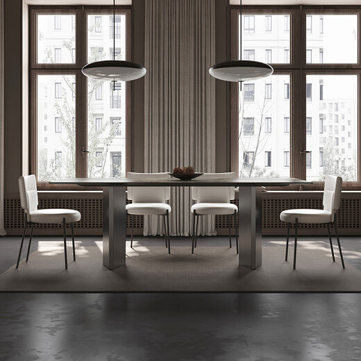 Gaode Meiju neuer Perle Lime Tisch Licht Luxus moderne einfache kleine Wohnung Haushalt Esstisch Rechteckiger Esstischstuhl Kombination 160*80 Edelstahl (neuer Perle) + Cy-724*4