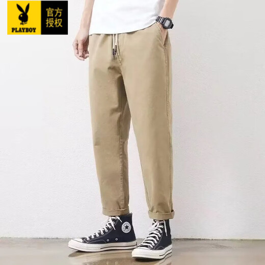 Playboy (Playboy) Herren -Clipper Hosen 2025 Neue Frühlings- und Herbst -Arbeitskleidung gerade lose Hammer in der Pure Cotton Casual Hosen Herren trendig und vielseitig 9904 Dunkelgrau [reiner Baumwoll -Hochqualität] L.