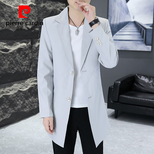 皮尔卡丹（pierre cardin）男士风衣中长款春季新款春秋装外套修身休闲西装男款大衣服西服潮 7702黑色 L (110-130斤)