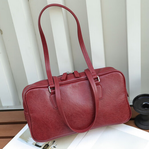Mospoke Light Luxury Brand Genuine Leather Bag Bags Women's Bolse Retro Axx Bag Bag Bolle Bag Bag Nicho de vaca Crossbody Bag 878 Angora Ancho rojo 33*Altura 18*Gros de espesor 10 cm