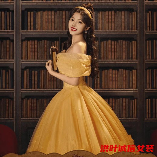事思黄色晚礼服女新款高端轻奢贝儿公主同款婚纱法式超仙森系 黄色 S 160