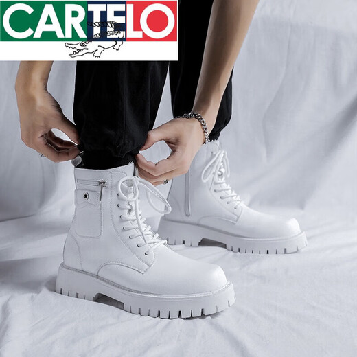 
CARTELO men's shoes white Martin boots men's 2025 spring and autumn high-top climax shoes retro men's thick-soled leather work boots black 3524 height-enhancing model 39