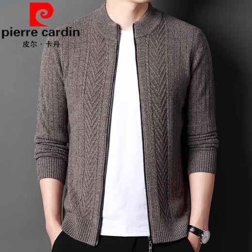Pierre Cardin half-high zipper collar men's pure cashmere cardigan thickened jacquard middle-aged knitted cardigan casual knitted jacket 15212 floral camel S 165 suitable 90-120Jin Jin equals 0.5 kg