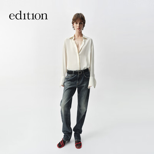 Edition elite wardrobe series 2025 spring new hand-beaded mulberry silk light luxury French shirt milk white M