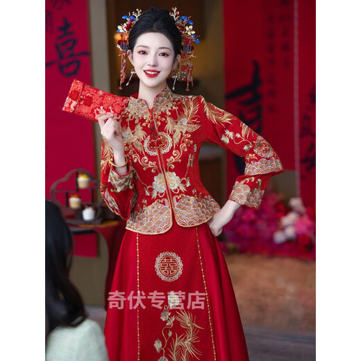 Wei Jie Chinese wedding bridal clothing Xiuhe clothing 2025 new wedding clothing summer toasting clothing dragon and phoenix gown small Feng Laiyi simplified version XL