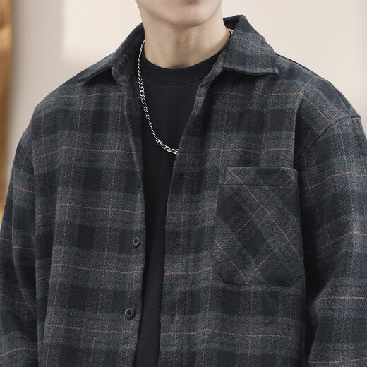 Kuraishi Kazuki Kuraishi Kazuki trendy brand high-end casual plaid jacket men's spring and autumn velvet loose long-sleeved shirt top Gray XL Recommended weight 140-160