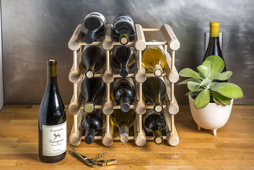J.K. Adams Wooden Stackable Modular Wine Rack 12 Bottles Gray Solid Wood Expandable Kitchen Storage Natural Pins Stable Design American Country Style