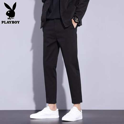 Pantalones casuales playboy pantalones de nueve puntos de nueve puntos 2025 verano de verano y versátiles pequeños pies pequeños puestos de hombres pantalones largos formales ropa para hombres 1502 negro [nueve puntos] 34 recomendaciones [151-160Jin [Jin equivale a 0.5 kg]]