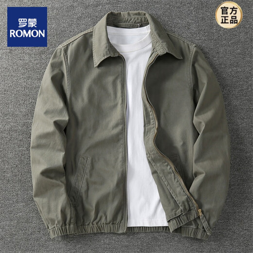 ROMON spring and autumn American business casual youth lapel jacket men's outdoor workwear washed cotton versatile top black (single layer) M 120-138