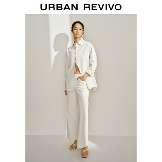 UR spring new women's fashion casual ultra-loose long-sleeved casual shirt UWH850029 white (loose) M (M-L)