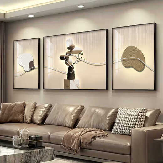 Huaixue Luz moderna de la sala de estar de lujo Pintura de la sala de estar de tríptico Pintura de alta gama Piedra para operar el fondo de sofá Pintura de pared colgante de pared atmosférica T12358 Izquierda y derecha 70*90 Middle 120*90 CRISTAL Portelanina Aluminio Aloy negro Aluminio negro Marco negro