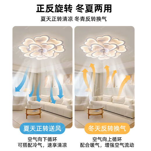 
XMSJ Nordic ceiling fan light creative lotus living room fan light full spectrum smart bedroom fan can be changed 110V full spectrum Ra9712 head A style white-Wuji