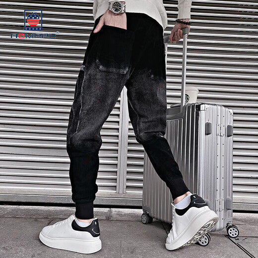 AEMAPE casual pants for men, handsome loose 2025 new summer gradient pants trendy versatile harem pants black M