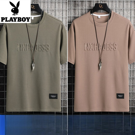 Playboy summer thin ice silk short-sleeved men's fashion sports suit half-sleeved round neck couple outfit ZD829 dark gray M