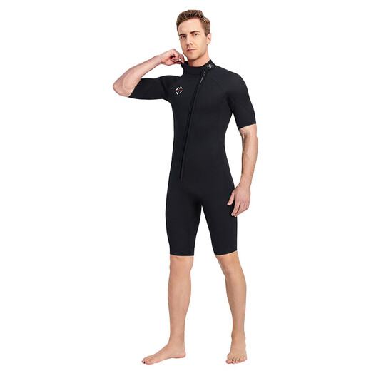 DIVE&SAIL one-piece short-sleeved shorts wetsuit 3MM men's diving wet suit thickened warm snorkeling surfing sailing jellyfish swimsuit black 2XL XX
