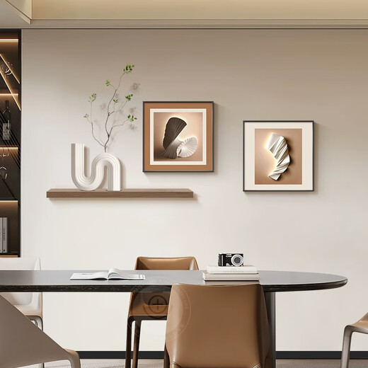 Lampkeeper Living Room Decorative Painting Geometric Abstract Light Luxury High-Quality Sofa Background Wall Hanging Painting 2025 New Restaurant Mural Type A-Abstract Art 95*35 (UV Carved)/50*50/50*50 Aluminum Alloy Black Frame