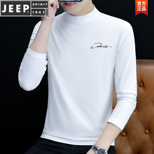 JEEP SPIRIT男士长袖T恤印花半高领男装打底衫弹力修身休闲男式T恤上衣内搭 C6187碳灰 M