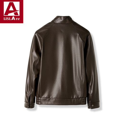 Veste en cuir véritable en cuir de chèvre Lislave hommes et femmes veste de même style 2025 Spring Nouvelle tendance Haine Motorcycle Veste Sandalwood Brown L (Recommandé 95-120 Jin [Jin est égal à 0,5 kg]))