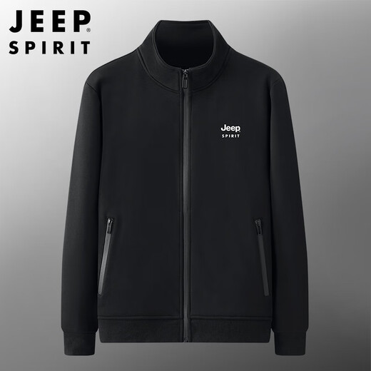 Jeep (Jeep) Marke Sweatshirts für Herren Frühling und Herbst Pure Cotton Cardigan Lose großer Stretch -Freizeit und bequemer Sporttuch 7027 Schwarze Jogginghose Flat Mund L.