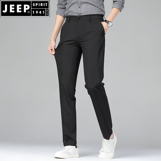 Jeep Spirit Sommer Neue Männer dünne Eisseide schlanker Anzughose Jugend einfach und vielseitig Qualitätshaus Freizeithose 9923-Black 31