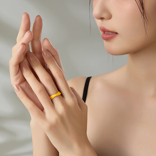 Laomiao gold ring boutique 5G Golden Years interlocking solid gold women's ring to give to girlfriend and wife's birthday Chinese Valentine's Day gift Golden Years women's ring 16# about 4.5g