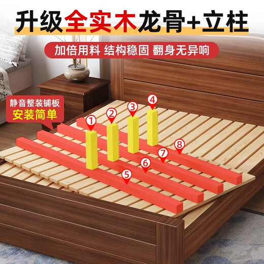 Barbican solid wood bed 1.5m new Chinese style home double bed master bedroom light luxury walnut color solid wood bed minimalist style furniture walnut color single bed thickened bed board running quantity model 1.5m*2m frame structure limited promotion