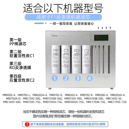 适用于芯园美的F1净水器滤芯MRO202-4 203A-4 MRC1592-50G 1692 702 全套四支(PP+C1+RO+C2)