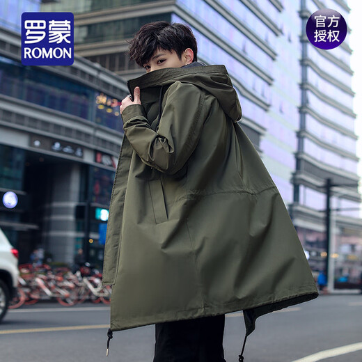 罗蒙（ROMON）2025新春季男士风衣中长款外套薄款潮流外穿黑色大码宽松春秋大衣 黑色春秋款 常规 S 宽松偏大90~110斤
