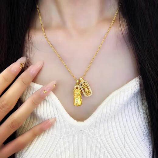 Chipan 18K gold necklace double gourd pendant for women with diamond double-sided Fulu turning point diamond vajra pestle for girlfriend single gourd pendant + necklace