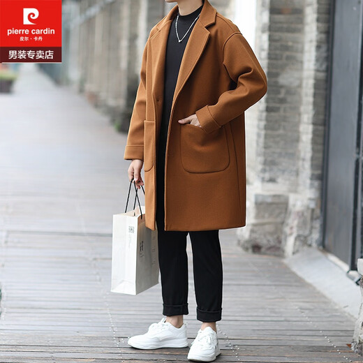 Pierre Cardin Off-White Woolen Windbreaker Jacket Men's Mid-Length Teenage Thickened Student Handsome Autumn and Winter Woolen Coat Off-White XL
