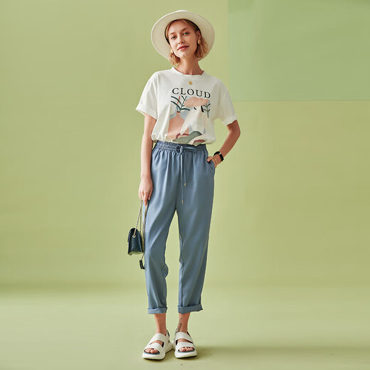 宝乔旭白色印花短袖T恤女夏季百搭款T7374 白色印花 M