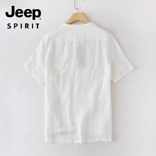 Jeep Spirit American High-High-High Gray Summer New Borded Cotton Linen Stand Collar Camiseta Camiseta de manga corta para hombres Manga de hilo delgada en forma municipal M [Peso recomendado 100-120 Jin [Jin es igual a 0.5 kg]]