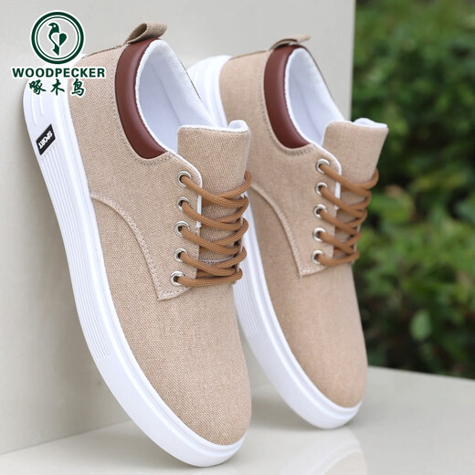 Woodpecker Old Beijing Zapatos de tela Zapatos versátiles de verano para hombres Zapatos deportivos casuales para hombres Zapatos de lona transpirables con suela suave Zapatos individuales para hombres z-898 Caqui (parte inferior plana) 38