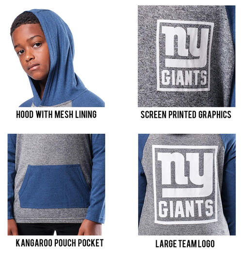 Ultra Game NFL Boys Ultra Soft Hoodie Pullover Henley Sweatshirt New York Giants 14-16
