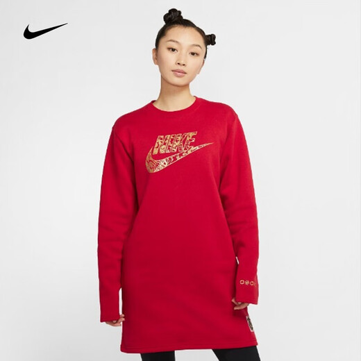 耐克（NIKE）新款卫衣女装夏季休闲运动保暖防风中长款连帽套头衫长袖上衣 CU3661-687  M