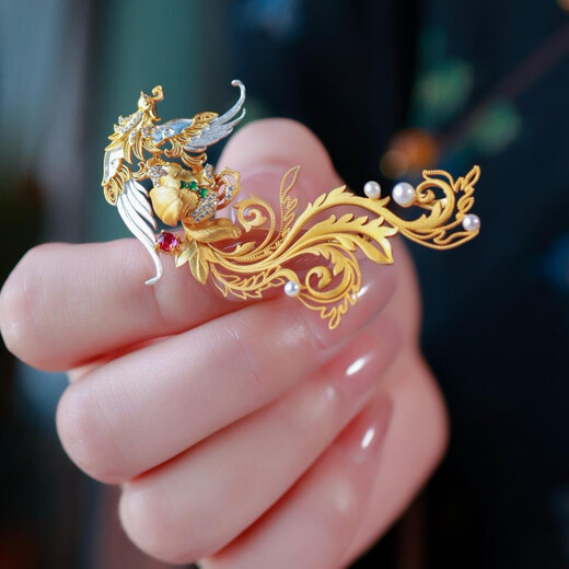 QUAMER gold store style phoenix wearing peony phoenix brooch new Chinese style national fashion retro phoenix brooch with coat phoenix wearing peony brooch