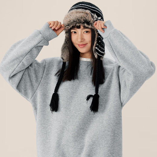 MINISO velvet sweatshirt men's winter new loose trendy casual round neck pullover solid color jacket black L