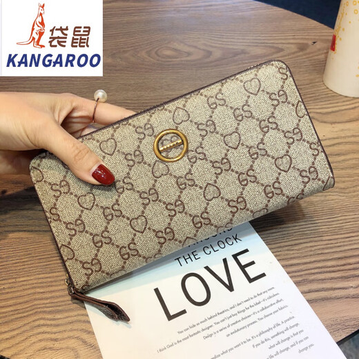 Кенгуру Wallet Women's Women's 2025 Новая сумка для карты с длинной кошелькой ниша дизайн дизайна кошелька Zipper интегрированная сумка для мобильного телефона модный и универсальный флагман - абрикосовый цвет 8 карт с настоящей кожей