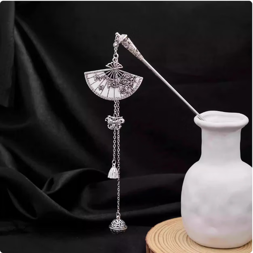 Mengjunchen Jinchen's same style fan tassel hairpin for women new Chinese style elegant hanging bell hairpin Hanfu accessories hairpin headdress Jinchen's same style hairpin