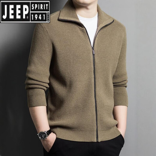 Jeep Spirit Chaqueta de cárdigán de punto para hombres Autumn y de invierno suéter de solapa mediana de espesor chino y británico sétero de cremallera completa gris oscuro 3xl [170-190]