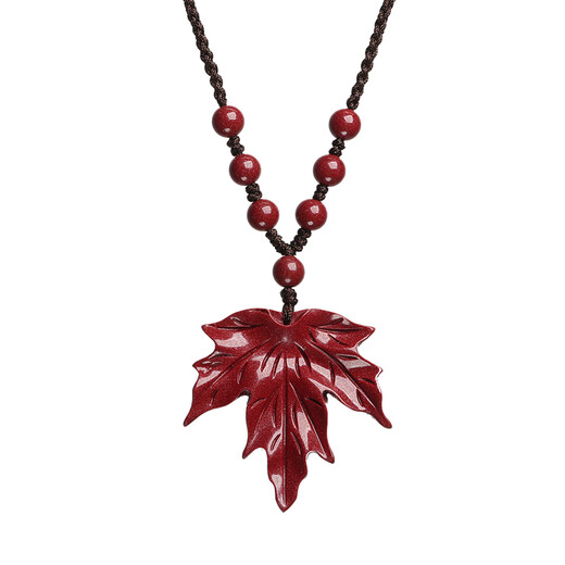 Pu Lian official cinnabar pendant golden branches, jade leaves, maple leaf necklace, key chain, mobile phone pendant, purple gold sand, get rich with one leaf, pendant rope style