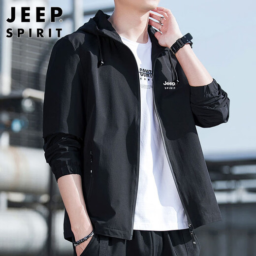JEEP SPIRIT Jeep Jacket Men's Hooded Autumn and Winter Jacket Men's Casual Men's Tops Black 2XL