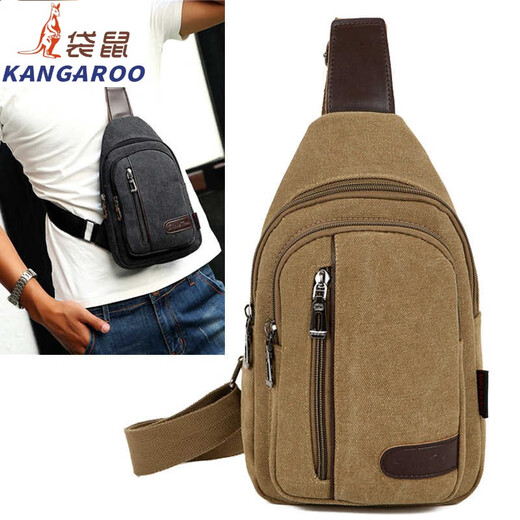 Кенгуру (кенгуру) сумка мужская сумка для грудной клетки Canvas Bag Сумка мешка мужская сумка для плеча корейская версия маленькая рюкзак повседневная сумка талии черная оксфордская ткань с отверстием для наушников 9903
