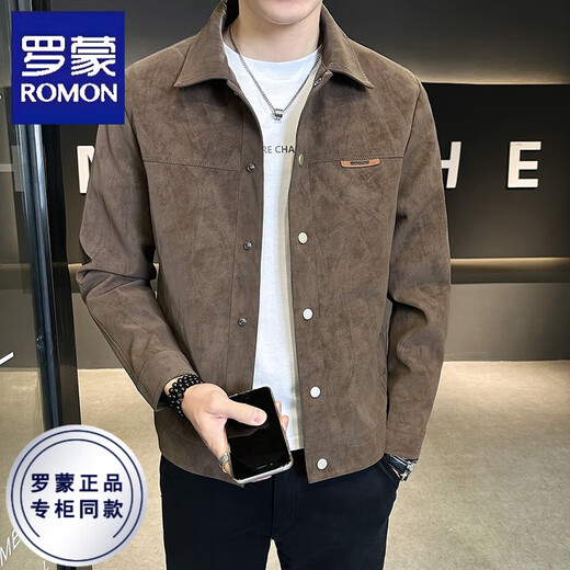 ROMON Jacket Men's Autumn and Winter Plus Velvet Handsome Trendy Lapel Suede Spring Top Men's Jacket Coffee Color Plus Velvet 2XL 140-155Jin Jin is equal to 0.5 kg