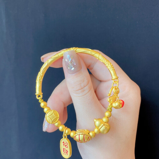 Shi Yi Feng Lucky Gourd Coin Bend Half Chain Bracelet There Will Be Good Fortunes Every Year Persimmon Ruyi Bracelet Plated with 18K Gold Medium Size