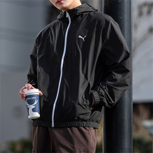 Puma (PUMA) official jacket men 25 summer new style breathable fast dry ice silk woven windproof trend sports and casual jacket men [main recommendation] Summer thin style/inner lining/classic black woven hooded XL /185/104A