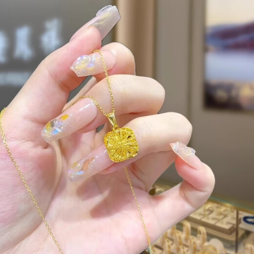 Moqian Xueshui Shell Small Sugar Cube Gold Brushed Necklace Gold Covered Silver Set Chain Pendant Clavicle Chain Pendant Birthday Gift for Girlfriend Sugar Cube Gold About 0.8g Silver Core 18K Necklace