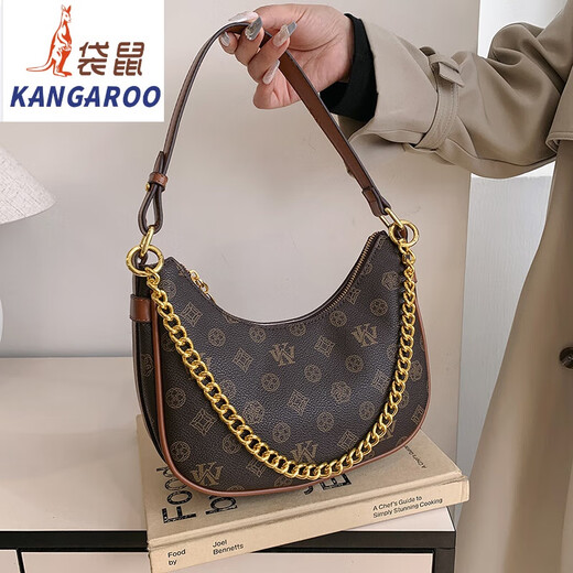 Känguru leichter Luxus -Retro -Tasche für Frauen 2025 Frühlings- und Sommer -neuer Stil von altmodischen Unterarmtaschen Crescent Knödel Bag Crossbody Tasche Flaggschiff - Kaffeefarbe