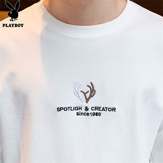 Playboy (PLAYBOY) толстовка мужская осенне-зимняя футболка с длинными рукавами мужская куртка повседневный мужской свободный топ белый XL